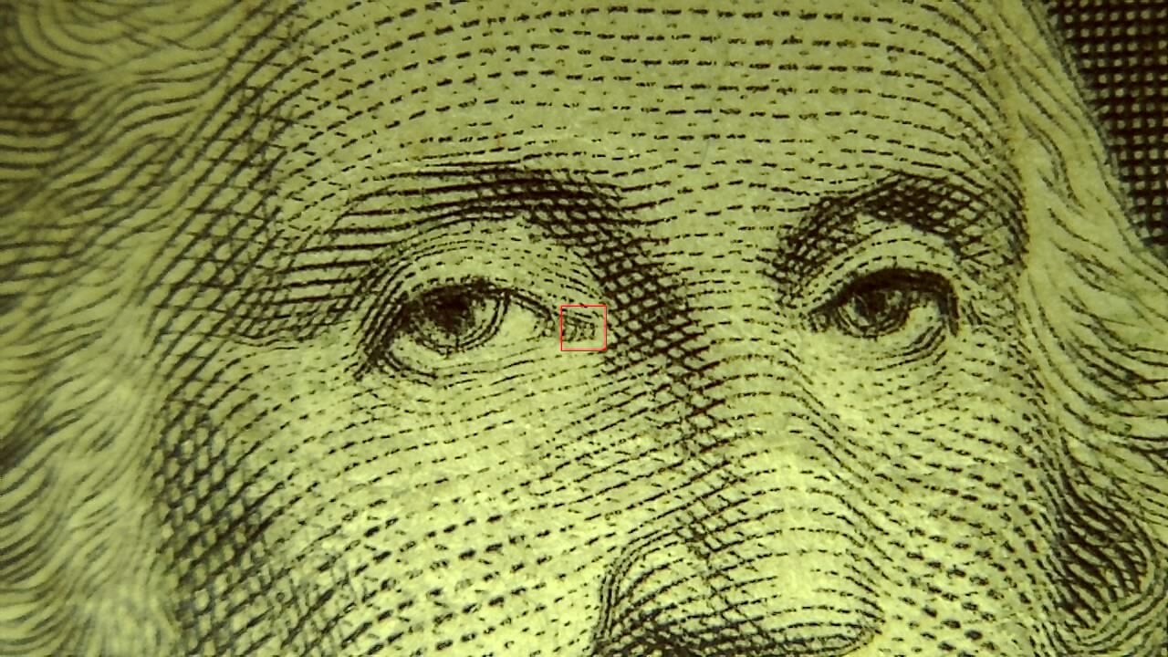 Sample microscope image showing fine printed detail from a banknote
